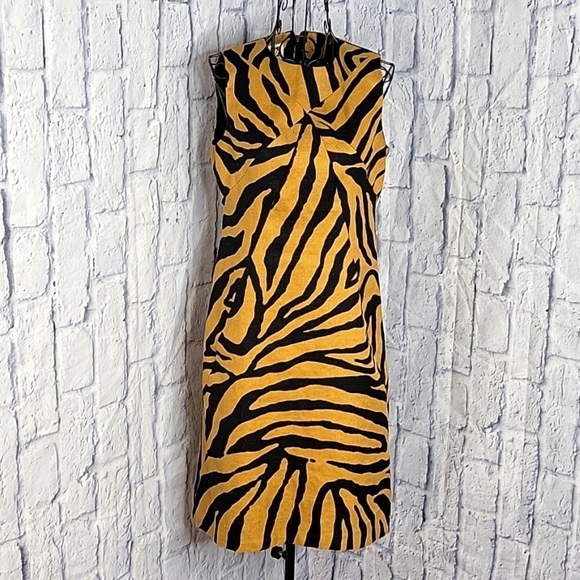 ANNE‎ KLEIN Black and Gold Leopard Print Dress Size 2 - Picture 1 of 7